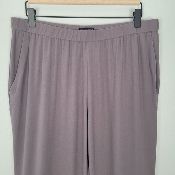 Eileen Fisher Size M Silk Georgette Crepe Pants Pull On Straight Leg Purple - Picture 3 of 12